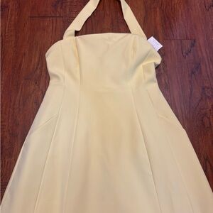 Bardot Halter Neck Cream Mini Dress
